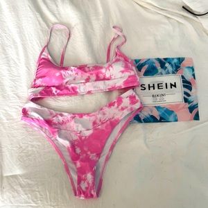 Tie dye pink bathing suit